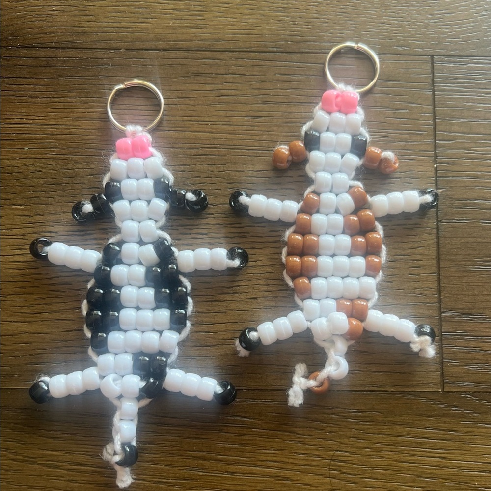 Beaded Animal Keychain Set - Black, White, Brown